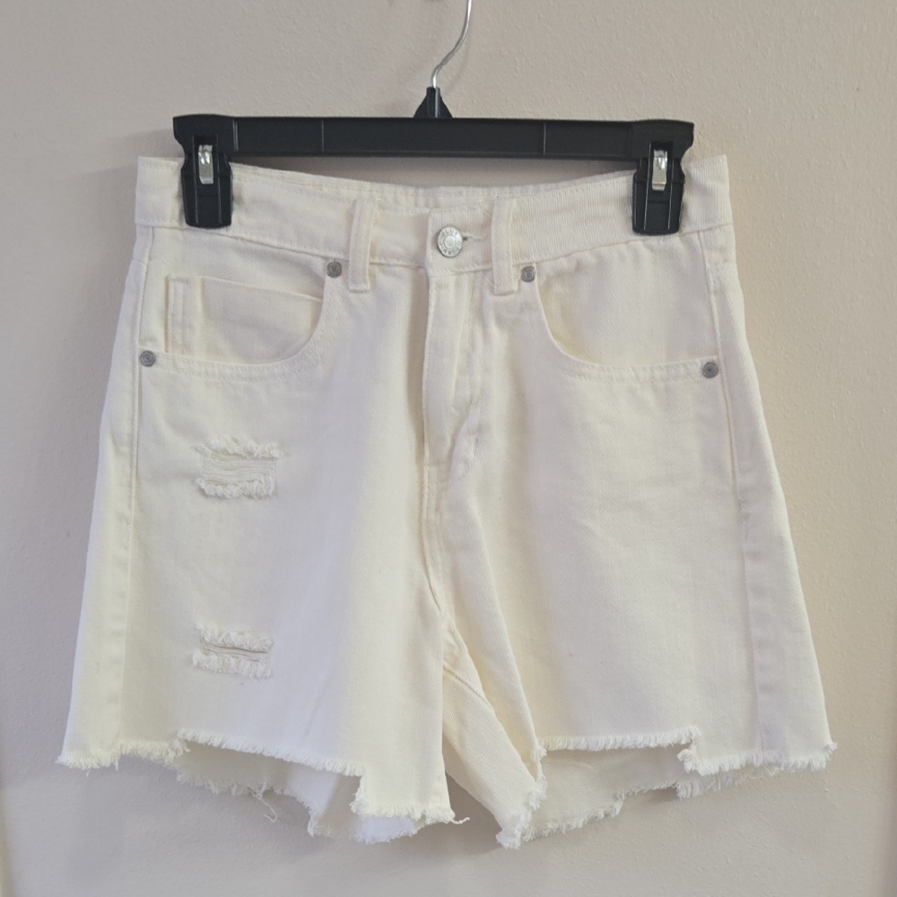 Women's Off-White Distressed Jean Shorts